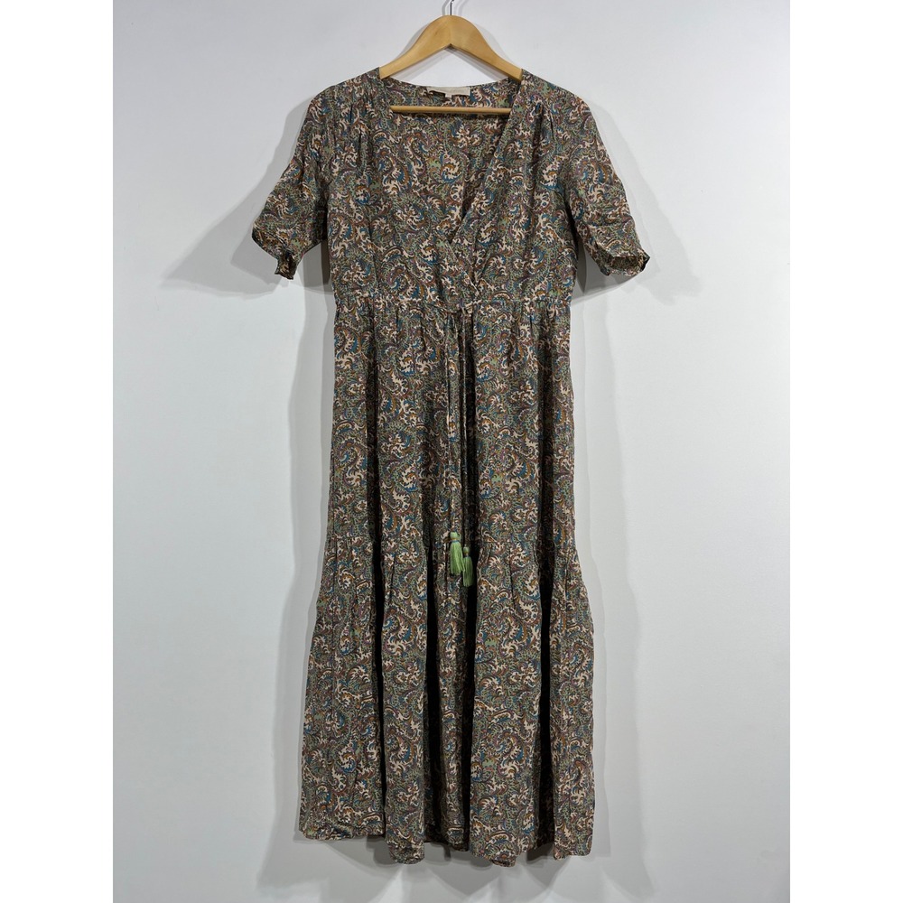 Vanessa Bruno Paisley Silk Blend Maxi Dress Boho Wrap Tassel Womens 4 Flowy Chic